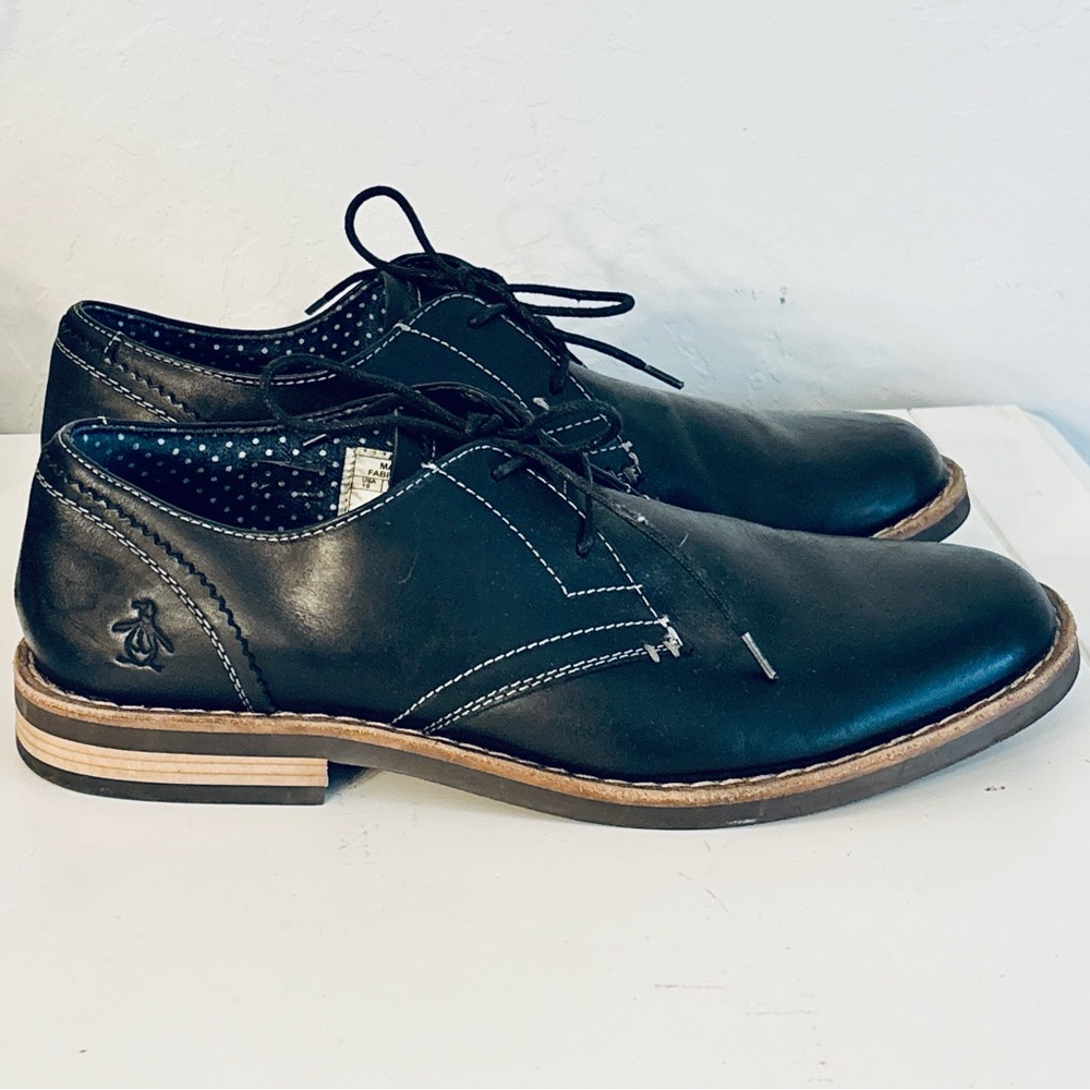 Original Penguin Waylon Black Leather Classic Oxford Shoes, Size 10 - Picture 5 of 8